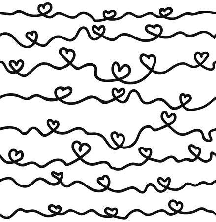Hand drawn ink hearts seamless pattern , sketchy artsy, calligraphy nib drawing. vectorのイラスト素材