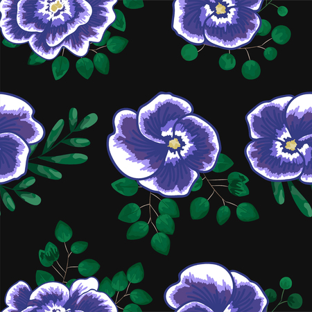 Spring flowers seamless pattern. purple flowers. vectorのイラスト素材