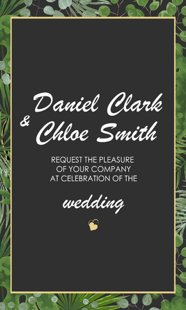 Wedding floral invite, invtation, save the date card design. Watercolor blush pink roses, cute white garden peony flowers, green leaves, greenery fern, golden geometrical decoration. card with peonies and pink flowers, wedding invitationのイラスト素材