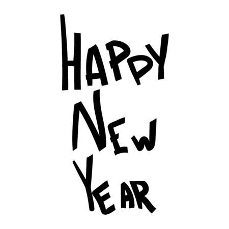 Happy New Year hand lettering calligraphy isolated on white background. Vector holiday illustration element. black inscription textのイラスト素材