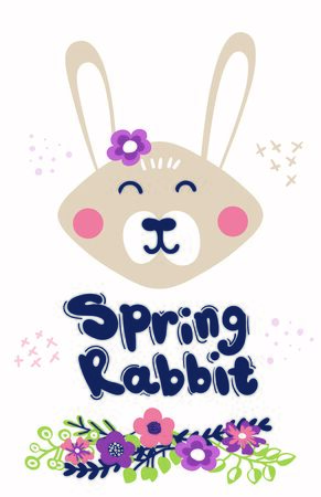 Bunny cute print. Hare fashion child vector. Cool and lovely rabbit illustration for nursery t-shirt, kids apparel, invitation, simple scandinavian child designのイラスト素材