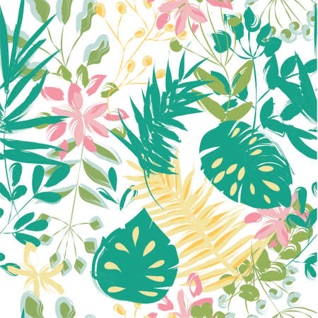seamless pattern of plants on a white backgroundのイラスト素材