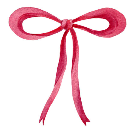 red bow drawn in aquarelle thin ribbon for decoration, holiday, cardsの写真素材