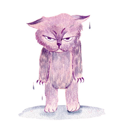 zodiac sign aquarius, purple kitten. Hand-drawn with watercolors. for horoscope, astrology, predictionsの写真素材