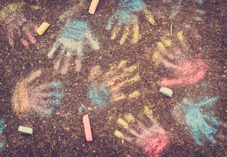 hand prints on pavementの写真素材