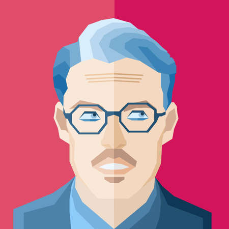Male Portrait In Geometry Style On Fuchsia Background. Flat Vector Illustrationのイラスト素材