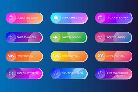 Set of twelve mobile phone buttons in gradient colors on blue backgroundのイラスト素材