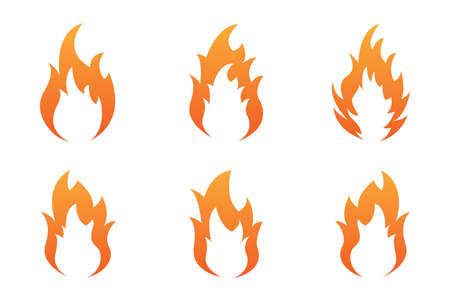 Set of six fire silhouettes. Fire flames.のイラスト素材