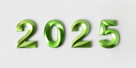 Green numbers 2025 on gray background. Simple and clean design Happy New Year 2025 and Merry...