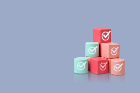 Colored blocks in form of graphical steps up of business growth process, start-up, business goals management, sustainable financial plan. Action plan, profit, economic improvement conceptsの写真素材