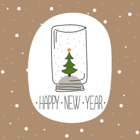 Greeting card for the New Year holidays. Vector lettering illustration in cute cartoon light style for print and decoration.のイラスト素材