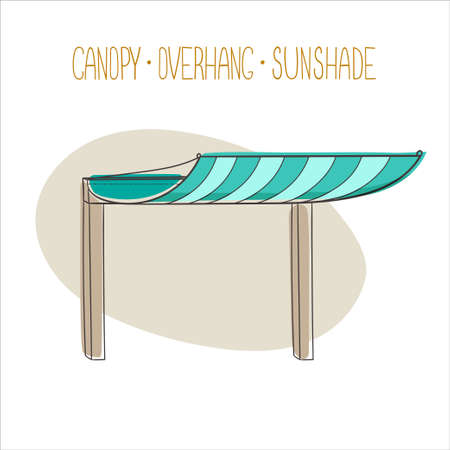 Single vector image of theawning, tent, awning, sunshade, canopy. Stylish illustration in cartoon flat style for compositions, printing advertisements, invitations, banners, logos.のイラスト素材