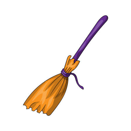 Witch transportation broom, single element on the white background, vectorのイラスト素材