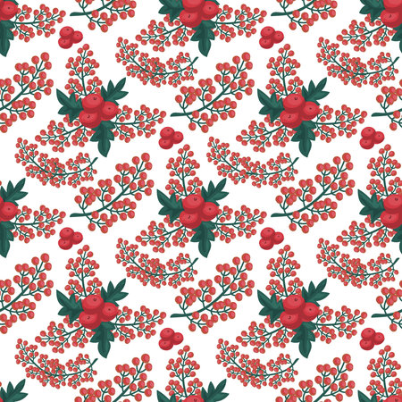 Red berries Christmas pattern, botanic winter backgroundのイラスト素材