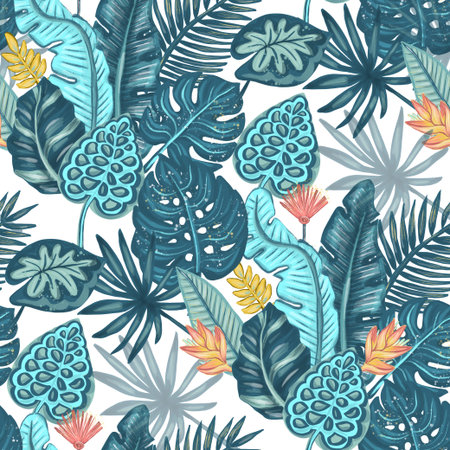 Tropical leaves seamless pattern design. rainforest backgroud
