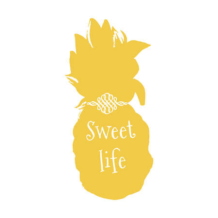 ineapple yellow silhouette with lettering, isolated on white background, vectorのイラスト素材