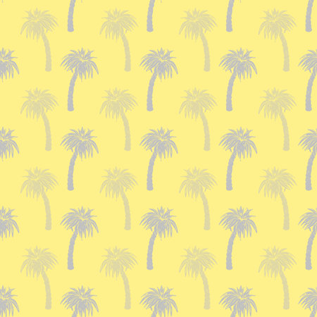 Palm tree silhouette seamless pattern design on yellow backgroundのイラスト素材