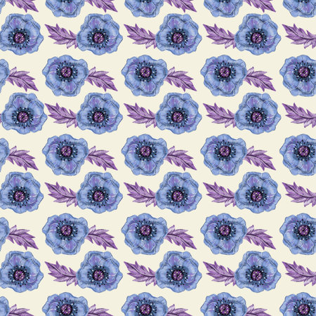 Blue poppy flowers seamless pattern design, textile fabric pattern swatchの写真素材