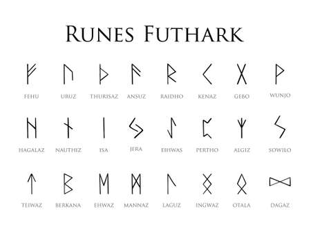 Elder Futhark Runes engraved on stones isolated on white background illustrationのイラスト素材