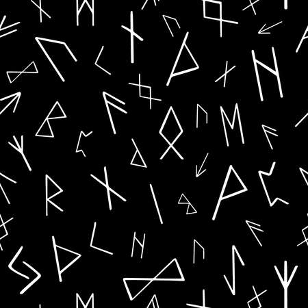 Futhark runes black and white seamless pattern background, vectorのイラスト素材
