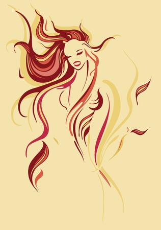 Beautiful Girl. Petals of flame. Vector  Illustrationのイラスト素材