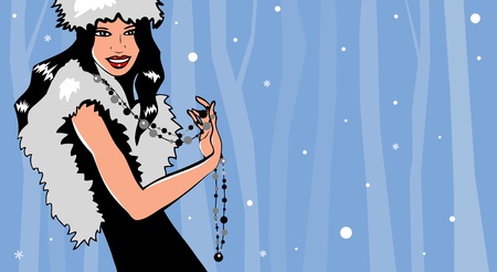 Snow Maiden. Winter forest. Vector illustrationのイラスト素材