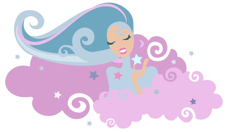Girl in the clouds. Vector  Illustrationのイラスト素材