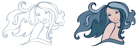 Girl Portrait. Vector  Illustration isolated over white.のイラスト素材