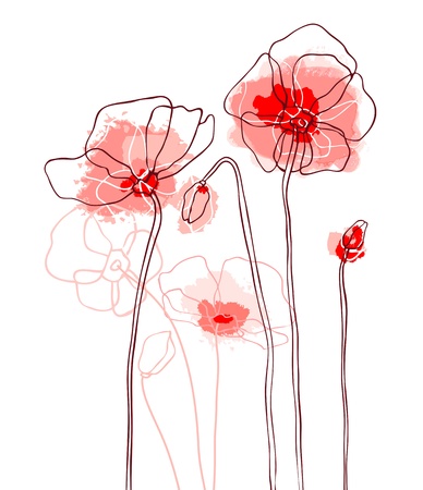 Red poppies on a white backgroundのイラスト素材