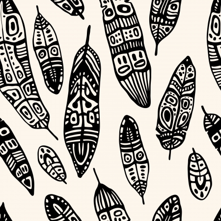 Ethnic Feather seamless background   Hand drawn illustration のイラスト素材