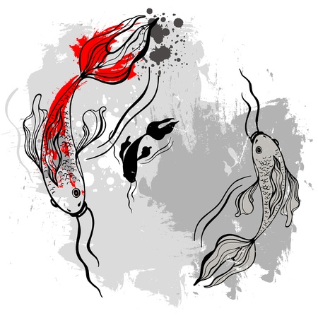 Koi fishes  Japanese styleのイラスト素材