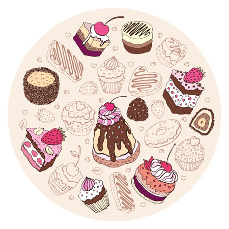Set of cute cake  Multicolored Vector illustration