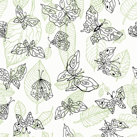 Butterfly  Nature seamless background  Hand drawn illustration のイラスト素材