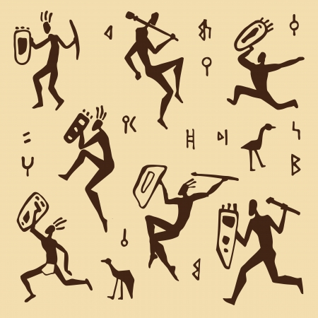 Primitive rock painting   African hunters   illustrationのイラスト素材