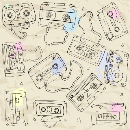 Set of retro cassette tapes  illustration のイラスト素材