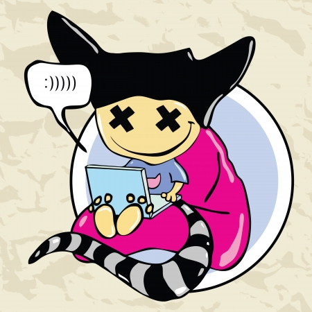 Colorful Cartoon funny character with laptops  Vector illustration のイラスト素材