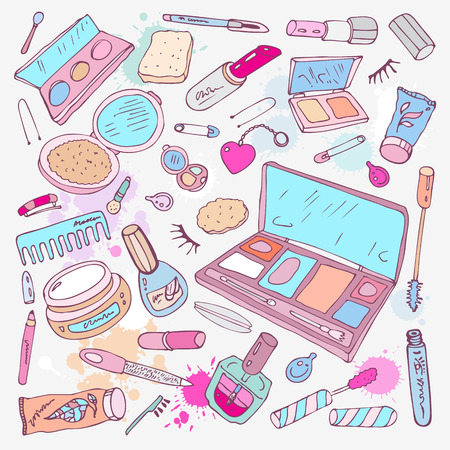 Makeup products set  Hand drawn Vector Illustration のイラスト素材