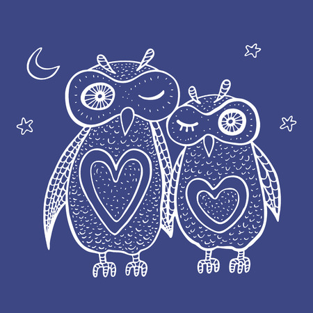 Two cute decorative owls のイラスト素材
