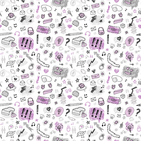 Accessories. Hand drawn seamless pattern.のイラスト素材