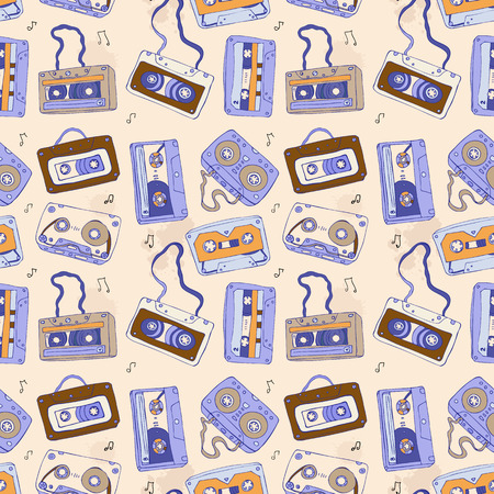  Audio cassette. Seamless pattern.のイラスト素材