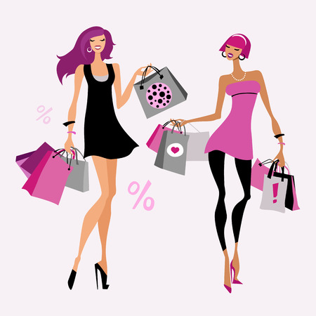 Fashion girl. Woman with shopping bags.のイラスト素材