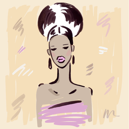 Fashion girl.  Hand drawn Portrait.のイラスト素材