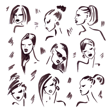 Fashion girl.  Hand drawn Portrait.のイラスト素材