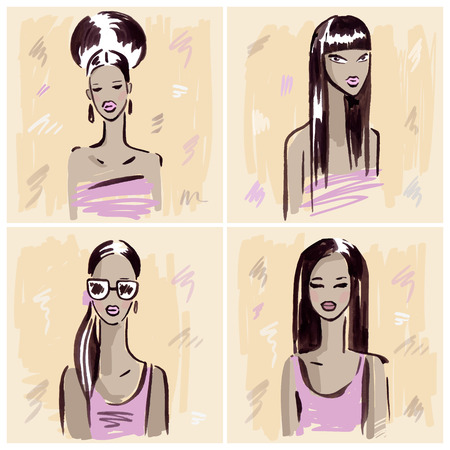 Fashion girl.  Hand drawn Portrait.のイラスト素材