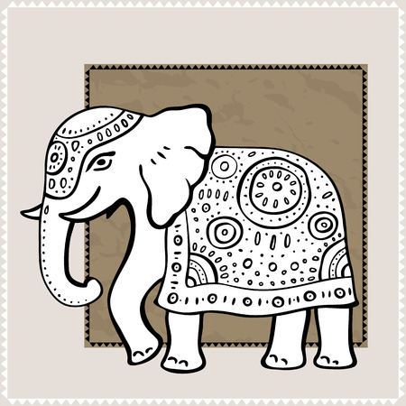 Elephant. Indian style Hand drawn detailed illustration.のイラスト素材