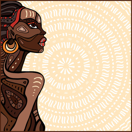 Profile of beautiful African woman. Hand drawn ethnic illustration.のイラスト素材