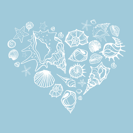 Heart of Sea shells. Seashells Hand drawn vector illustrationのイラスト素材