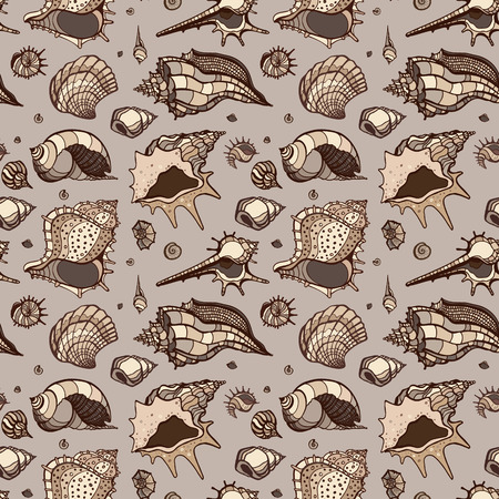 Seamless pattern of Sea shells. Hand drawn vector illustrationのイラスト素材