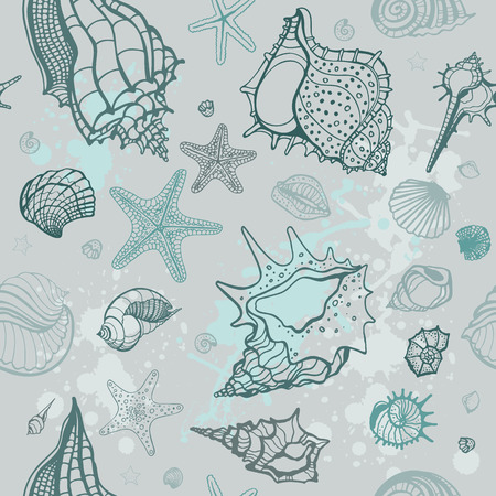 Seamless pattern of Sea shells. Hand drawn vector illustrationのイラスト素材