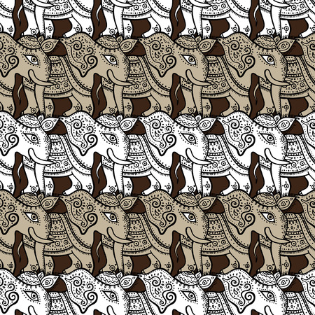 Elephants. Ethnic seamless background Hand drawn Vector patternの写真素材